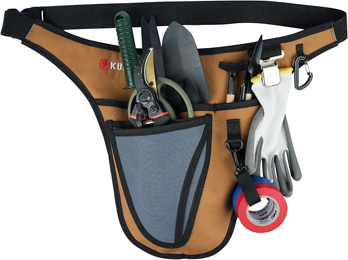 KUNN Garden Tool Waist Belt - 4 Deep Pockets Tool Apron for Women Men,Utility Pouch for Gardening,Electrican,Florists,Plumbing