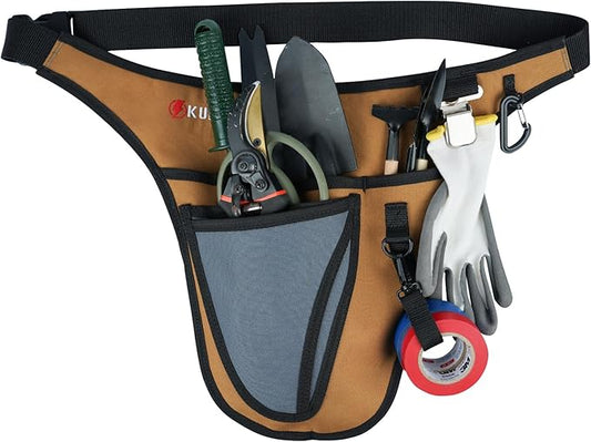 KUNN Garden Tool Waist Belt - 4 Deep Pockets Tool Apron for Women Men,Utility Pouch for Gardening,Electrican,Florists,Plumbing