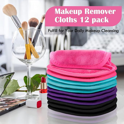 Orighty Makeup Remover Cloths 12 Pack, Makeup Removal Face Cleansing Cloth, Reusable Make Up Remover Pads Remove Instantly Dirt with Just Water, 5 x 5 in