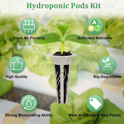 150 PCS Hydroponic Pods Kit, Seed Pods Kit for Aerogarden, Grow Anything Kit, Coolrunner Hydroponics Garden Accessories with 24 Baskets, 50 Stickers, 50 Sponges, 2 Tweezers, 24 Planting Cove (150)