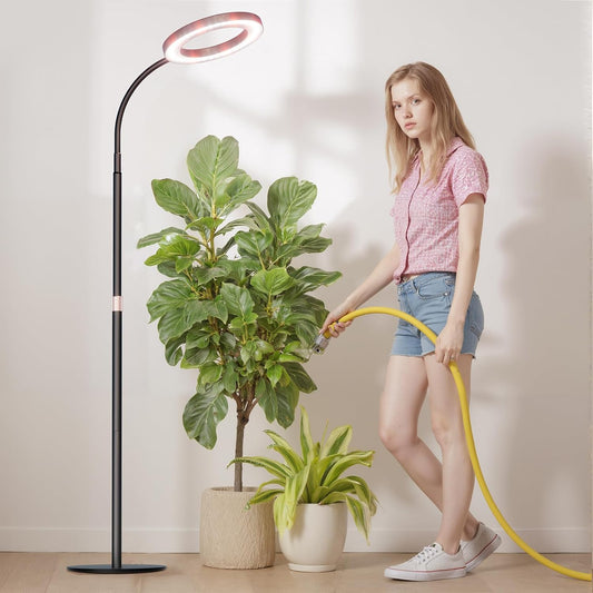 bseah Grow Light Plant Light for Indoor Plants, Full Spectrum Grow Lamp with Pedestal Stand, Automatic Timer for 3H/9H/12H, 10 Dimmable Levels, Height Adjustable 51-67in Black