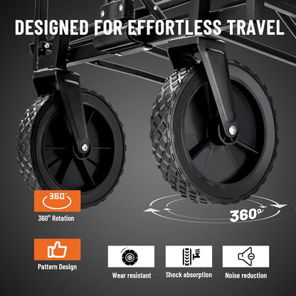 Collapsible Folding Wagon Cart, Heavy Duty 220Lbs Capacity Foldable Wagon, Outdoor Camping Grocery Portable Utility Cart, All Terrain Sports Beach Wagon