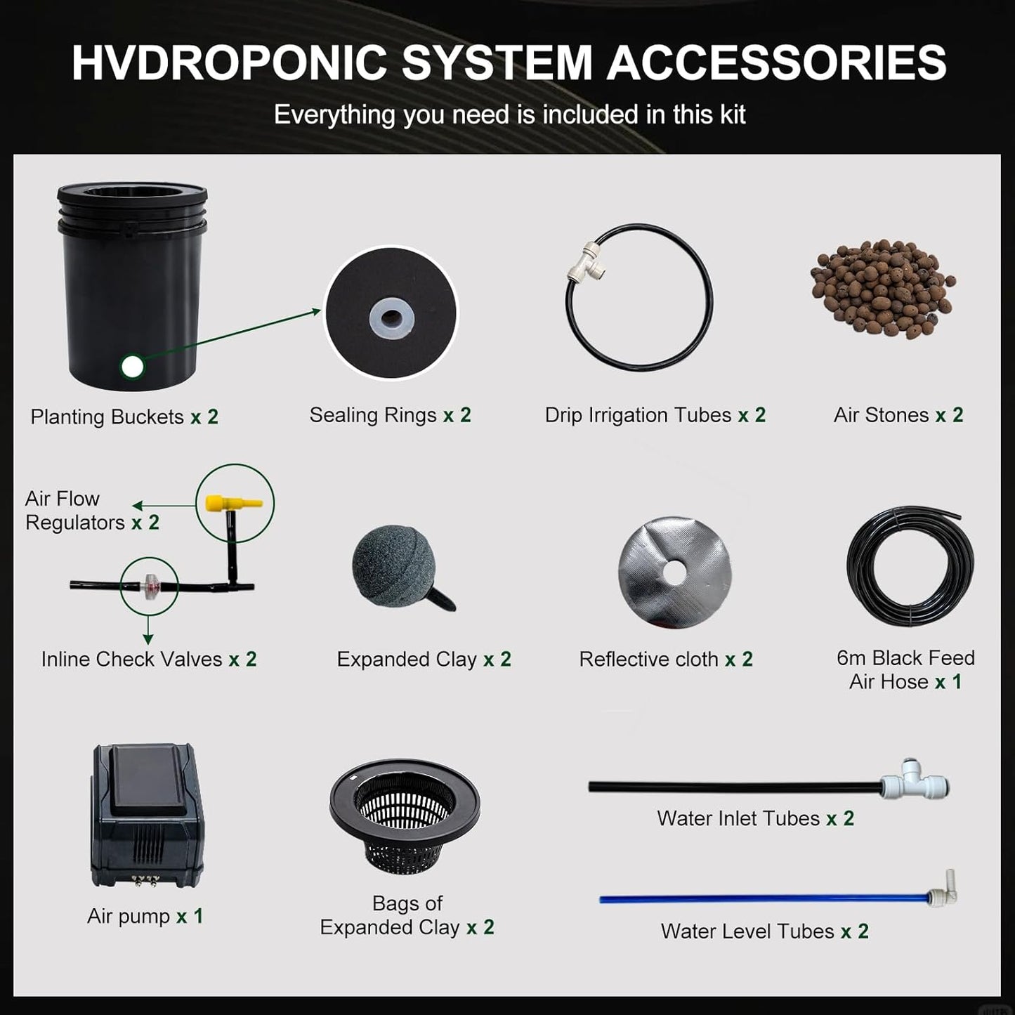 Hydroponics Growing System Kit with Top Drip 5 Gallon 2-Bucket Recirculating DWC Hydroponic System Kit Not Easy to Leak for Growing Plants Indoors and Outdoors (2-Bucket+Top Drip)