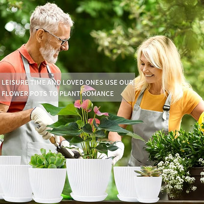 Plant Pots Indoor with Saucers & Drainage - 6 Pack Flower Pots - Plastic Planters for Indoor Planter - 7.5/6.6/5.8/5.0/4.3/3.5 inches Sizes for All Different Types of Plants - White