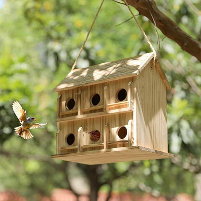 Bird Houses for Outside,12 Hole Bird House Room for 12 Bird Families - Birdhouses for Outdoors Large Hummingbird House (Wooden, Set-1)