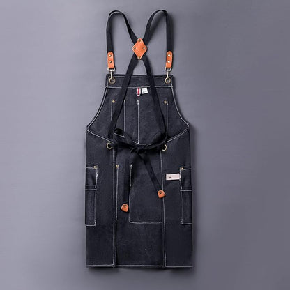 Canvas Aprons for Men Chef Apron, Work Apron with Large Pockets - 16oz Heavy Duty Cross Back, BBQ, Cooking