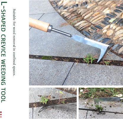 2 Pack Weed Puller Tool, Including a 4-Teeth Uprooting Weeding Tool and an L-Shaped Crack Weeder Tool, Ideal for Planting, Weeding, Sidewalk, and Patio.