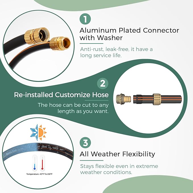 Giraffe Hybrid Garden Hose 5/8" x 25ft, Custom Length, NO Kink, Flexible, Leakproof Hose with Male to Female Fittings, 600 Burst PSI