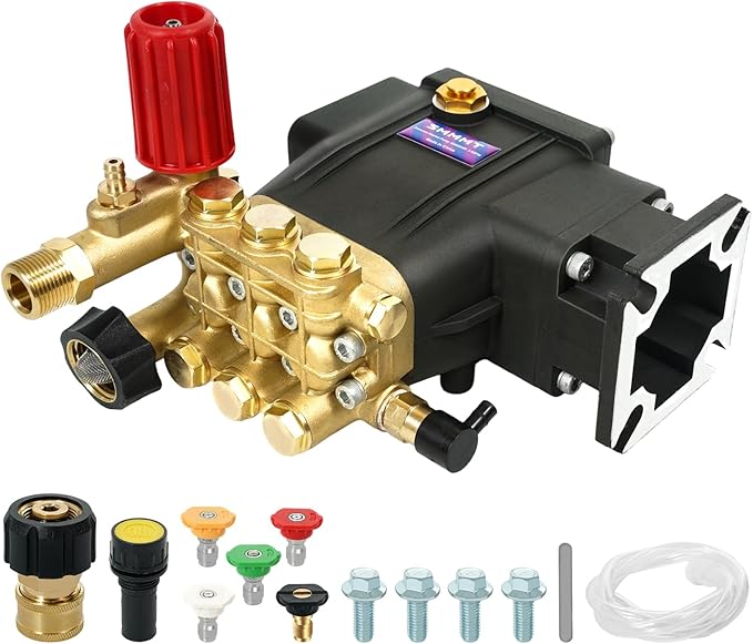 Pressure Washer Pump, 3/4" Shaft Horizontal Triplex Plunger, 3300 PSI, 3GPM, Replacement Power Washer Pumps Kit with 5 Nozzles
