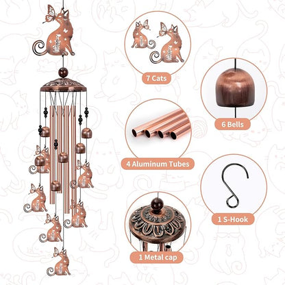 Cat Wind Chimes for Outside, Large Cat Garden Decor Outdoor Wind Chime, Memorial Decor for Women Cat Lover, Kitty Metal 40" Outdoor Windchimes for Lawn, Porch, Patio, Yard, Christmas