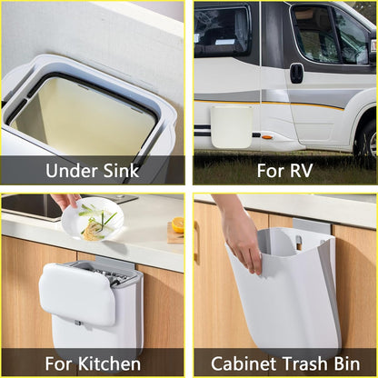 Soddeph 3.2 Gallon Foldable Hanging Trash Can for Cabinet Door,Kitchen Compost Bin,Wall-Mounted Plastic Garbage Can for Countertop or Under Sink, Bathroom and RV,No Lid (White)