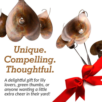 Happy Gardens Calla Lily Garden Stake with Bells | Bronze Outdoor Lillies Flower Decorations