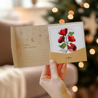 Poppies August Birth Flower Acrylic Suncatcher Stained Glass Effect Window Car Hanging Christmas Ornament Indoor Outdoor Decor Garden Sun Catcher for Flower Lover for Women Mom Grandma