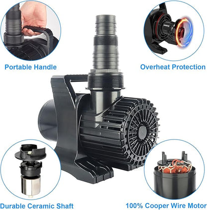 OYO WATER Outdoor Extra Large 11800gph-850W 32.8FT Pond Water-fall & Kio Fish Fountain-s& Garden Pump Submersible IPX8: Long 32.8FT Cord Smart-er&Quieter Duck&Yard&Patio Ponds Pumps,1 Barrier Pump Bag