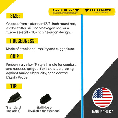 T&T Tools 48-Inch Smart Stick Metal Soil Probe – 3/8" Heavy Duty Round Metal Rod with T-Handle for Penetrating Ground – Plumbing, Landscaping, Locating Septic Tanks, Gas & Water Lines, Tiles -1 Pack