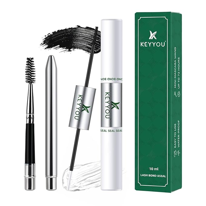 Lash Bond and Seal Waterproof KEYYOU 10ML Bond and Seal for DIY Lash Extension Individual Cluster Lash Glue Strong Gentle Long-Lasting Latex-Free Without Clumpy Suitable for Sensitive Eyes (Black)