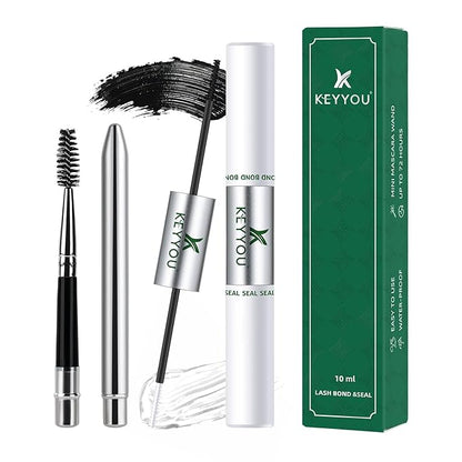 Lash Bond and Seal Waterproof KEYYOU 10ML Bond and Seal for DIY Lash Extension Individual Cluster Lash Glue Strong Gentle Long-Lasting Latex-Free Without Clumpy Suitable for Sensitive Eyes (Black)