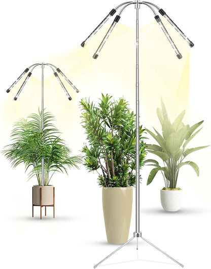 Grow Lights for Indoor Plants Full Spectrum,15-62 Inches Height Adjustable Dsektop and Standing Plant Growing Lamps with Detachable Tripod Stand, Auto On/Off Timer (Full Spectrum, Four Heads)