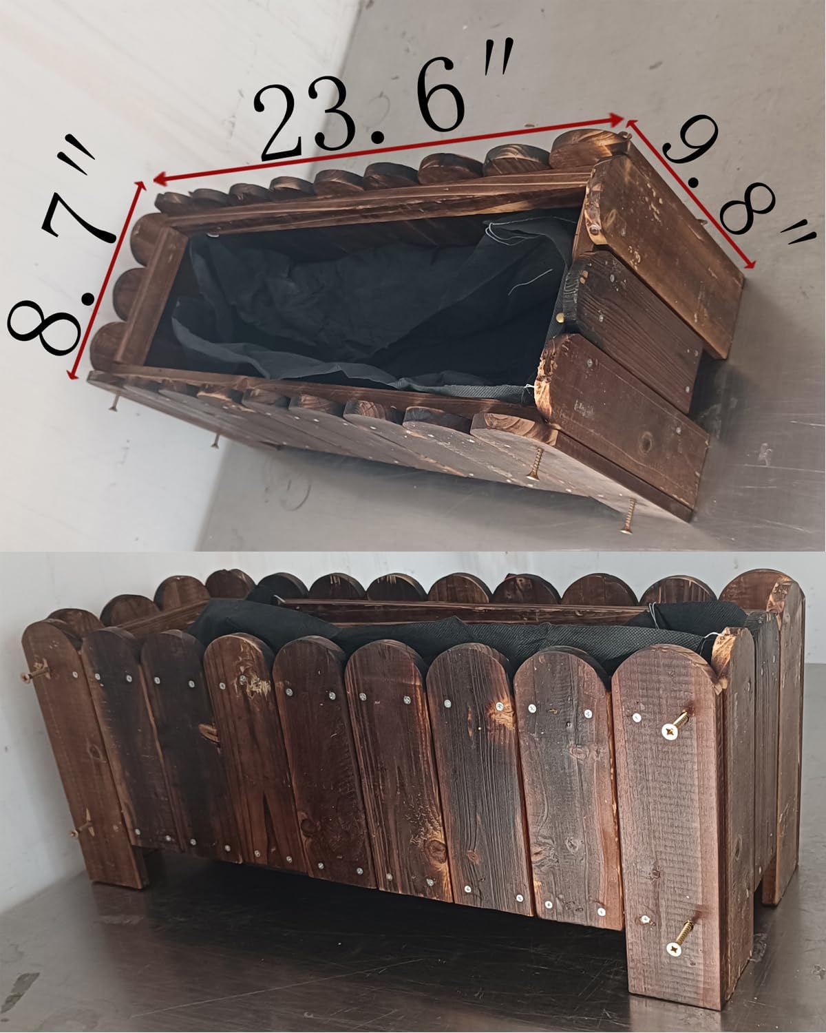 zeng Solid Wood Planter Box – high Temperature Carbonization Raised Garden Bed for Vegetables/Flowers, 23.6" L x 8.7" W x 9.8" H, Brown (Small)