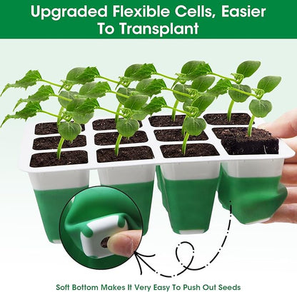 MQUPIN Self Watering Seed Starter Tray with Grow Light,5 Pack/60 Cells Seed Starter Kit with Timing,Humidity Domes,Thicken Tray, Heightened Lids for Greenhouse Seeds Growing Starting