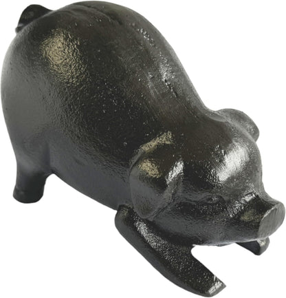 NACH Cast Iron Pig Statue - Rustic Garden Sculpture, Black Door Stop/Paperweight, Head Down Pig, JS-90-7152