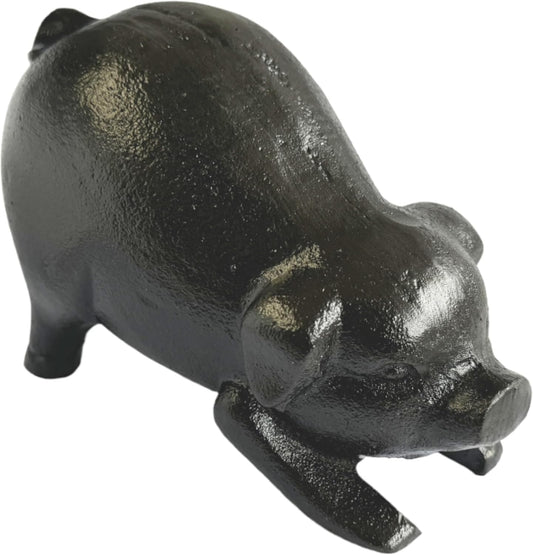 NACH Cast Iron Pig Statue - Rustic Garden Sculpture, Black Door Stop/Paperweight, Head Down Pig, JS-90-7152