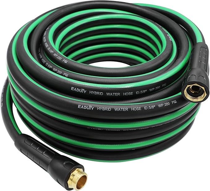 Hybrid Garden Hose 5/8 IN. x 75 FT, Heavy Duty, Lightweight, Flexible with Rotatable Grip Handle and Solid Brass Fittings
