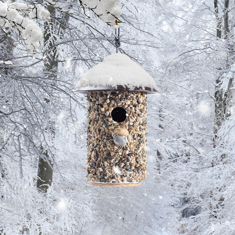 Pebble Stone Bird House for Outside Clearance, HDPE Roof Bird House for Outdoor, Heavy Duty Stone, Hanging Birdhouse for Outside, Wren House 10 Year Lasting (Green)