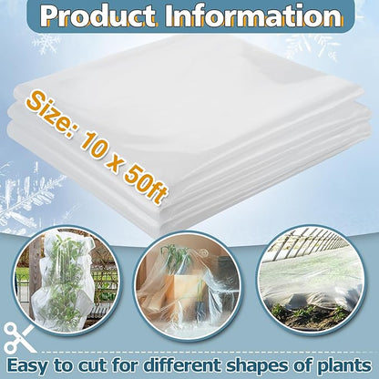Alphatool Greenhouse Cover Plastic Sheeting - 10 x 50 ft Plant Covers Freeze Protection, Frost Cloths for Outdoor Plants, Clear Floating Row Cover for Outdoors Garden Plants Vegetables Crops