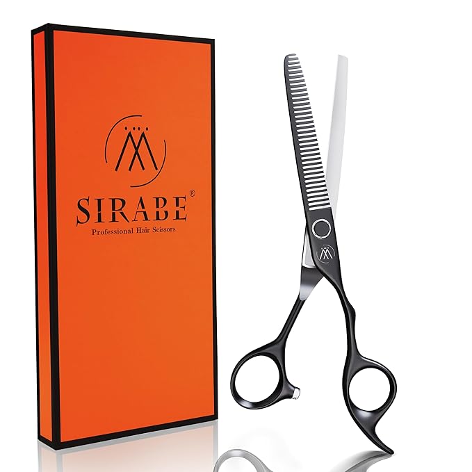 Sirabe HIGH-END Professional Hair Thinning Shears Barber Hair Cutting Texturizing Teeth Scissors with Case, Ultra 440C Sharp Blades for Salon Home Hairdressing Black