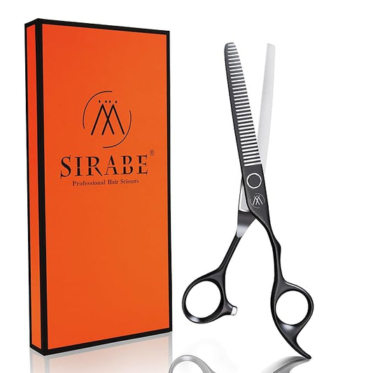 Sirabe HIGH-END Professional Hair Thinning Shears Barber Hair Cutting Texturizing Teeth Scissors with Case, Ultra 440C Sharp Blades for Salon Home Hairdressing Black