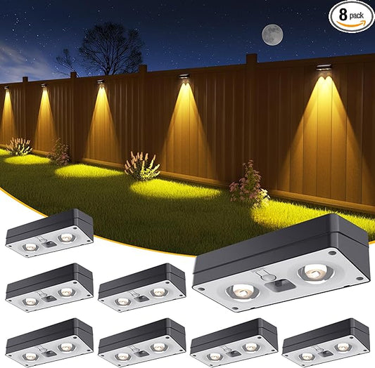 Solar Fence Lights 8 Pack, 50 Lumens Outdoor Fence Solar Lights with 12 Modes RGB Color Glow LED Solar Lights Outdoor Waterproof, Solar Lights for Patio, Backyard, Deck, Fence, Railing.