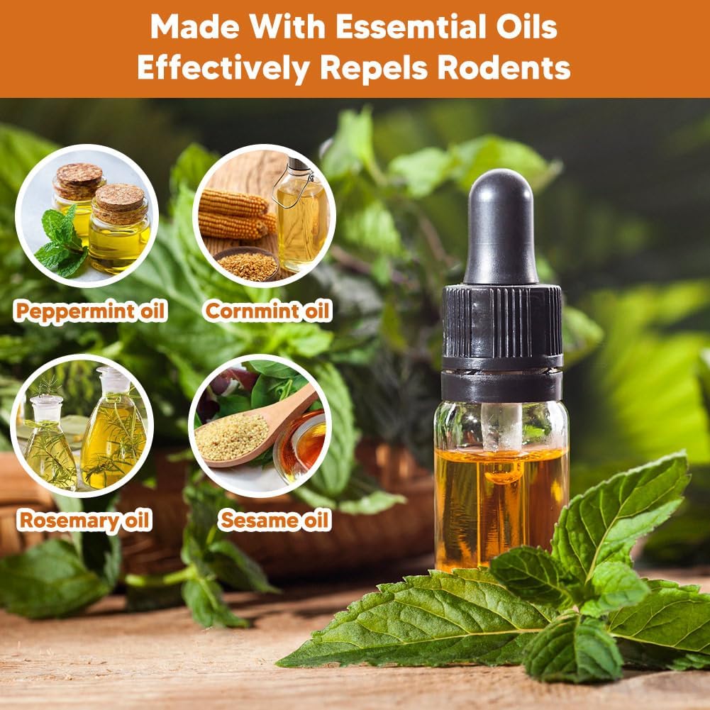 Rodent Repellent Pouches, Rodent Repellent for Car Engines, Mice Repellent Indoor, Natural Peppermint Mouse Repellent, Get Rid of Rodent/Rat & Mice, Safe for Children and Pets - 8P