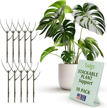 Stackable Plant Support Stakes, Stem Holder Structures for Indoor & Outdoor Use, Garden Accessories for Climbing & Potted Plants, Trellis Alternative - Moonstone, 10 Pack, 17" L