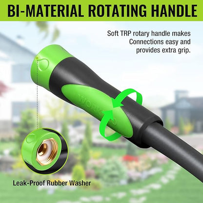 WORKPRO 5/8 IN x 50 FT Garden Hose, Heavy Duty, Flexible, Lightweight Water Hose with 360° Bi-Material Rotation Handle, 3/4" GHT Solid Brass Fittings, for Outdoor, Lawn, Garden & Yard, Car Wash