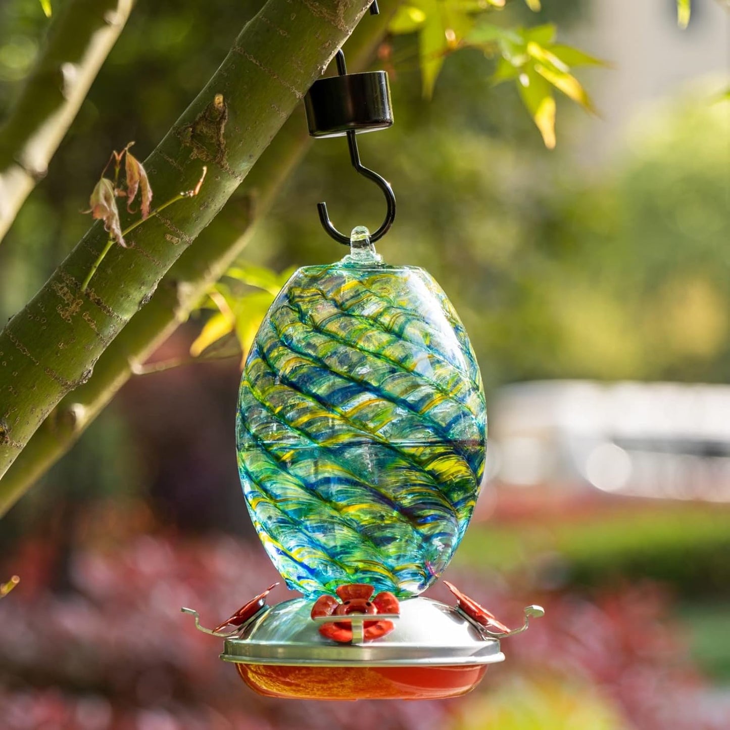 Muse Garden Glass Humming Bird Feeders for Outdoors - 27OZ Blown Glass Hummingbird Feeder - Unique Gift for Mom Women Grandparents, Outdoors Hanging Garden Decor, Ant Moat & Brush, Beach Mermaid