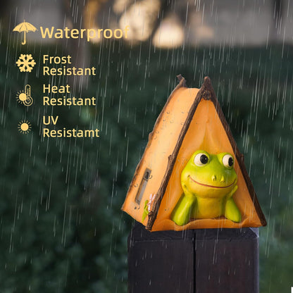 Solar Frog Garden Statues Outdoor Decor, Resin Outdoor Tent Statues with Solar Light, Yard Decorations Outdoor for Patio, Porch, Balcony, Lawn Ornaments, Housewarming Birthday Gifts for Mom Women