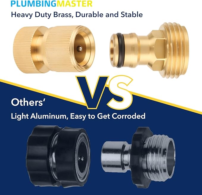 Garden Hose Quick Connector, 3/4 Inch GHT Thread Quick Connect Kit, Solid Brass Water Hose Fittings with Female Adapter and Male Adapter（4pcs）