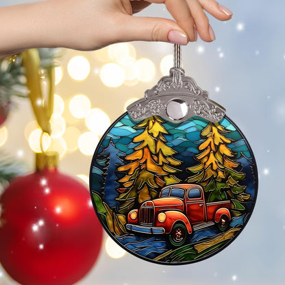 Red Truck Christmas Stained Glass Ornament - Home Decoration Gift for Xmas