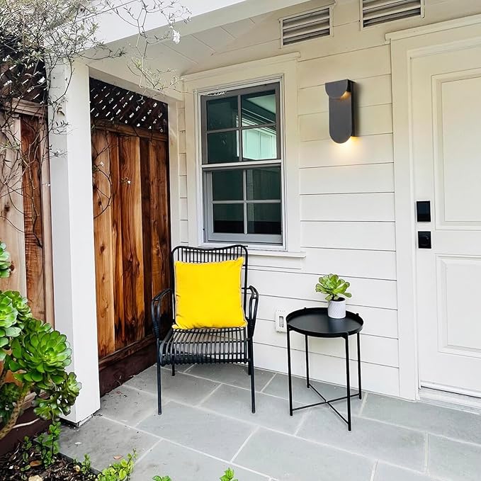 Modern Outdoor Wall Sconce Integrated LED Patio Wall Light Fixture, 2-Light Total 8W 3000K, Black Sweep Gold, Outdoor House Light Wall Mount for Garage Front Porch