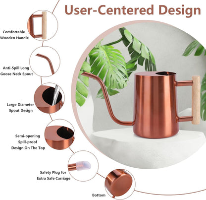 Watering Can Indoor Plants, 35oz Small Stainless Steel Metal Watering Can Modern Decorative Watering Pot with Long Spout for Indoor House Plant Bonsai Garden Flowers (Copper)