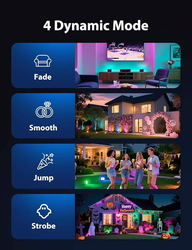 Onforu RGBW Flood Lights Outdoor Remote Control, Color Changing LED Landscape Lights, IP65 Waterproof Uplights for Events, Uplighting for Halloween Christmas Garden Yard Party, Wired 4 Pack 40W