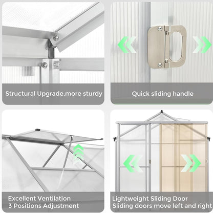 6 x 6 FT Greenhouse for Outdoors,Aluminum Walk-in Greenhouse,Silver