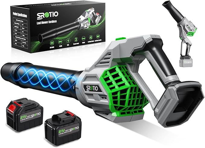 Leaf Blower Cordless, 950,000 RPM Leaf Blower Body Can be Rotated 180°, 2 X 4.5Ah Batteries and Fast Charger 4 Speed Mode Portable Lightweight Cordless Leaf Blower for Patio Cleaning(Grey)