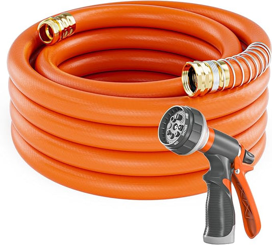 SPECILITE Garden Water Hose 50 ft x 3/4 in Heavy Duty, Flexible and Lightweight, Burst 600 psi, Kink-less Hybrid Rubber Pipe for Backyard, 3/4'' Brass Fittings, Orange