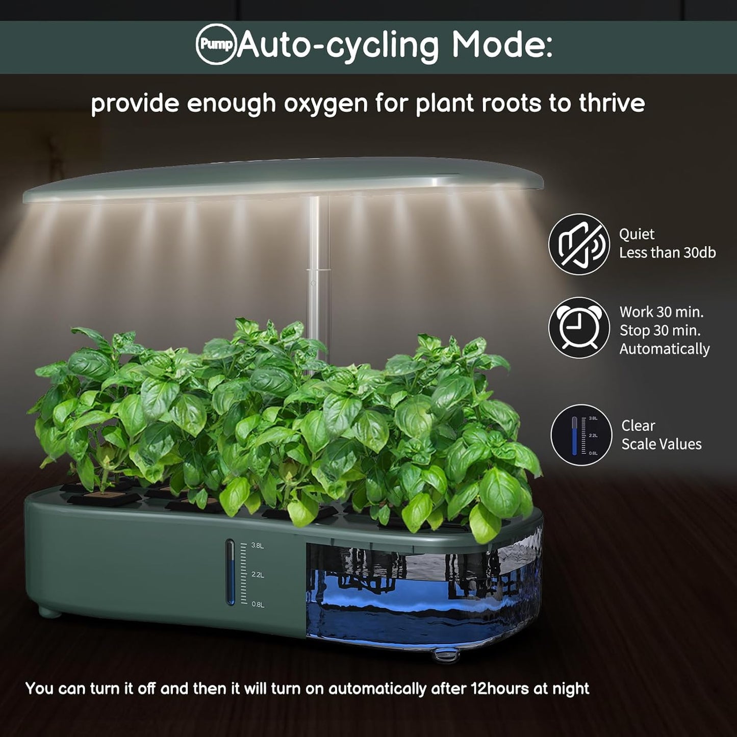 Hydroponics Growing System Kit - 12 Pods Indoor Herb Garden with LED Grow Light, Auto Timer, Adjustable Height up to 17" - Ideal for Home, Birthday & Mother's Day Gifts for Women (Dark Green)