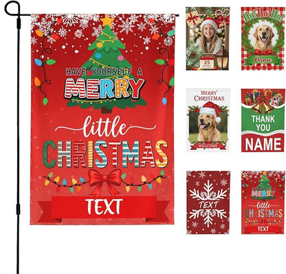 Custom Christmas Garden Flag for Outdoor Personalized Christmas Yard Flags Decor Customized Flag Add Your Own Picture/Text House Lawn Banner Double Sided Home Wall Decoration 12.5x18 28x40