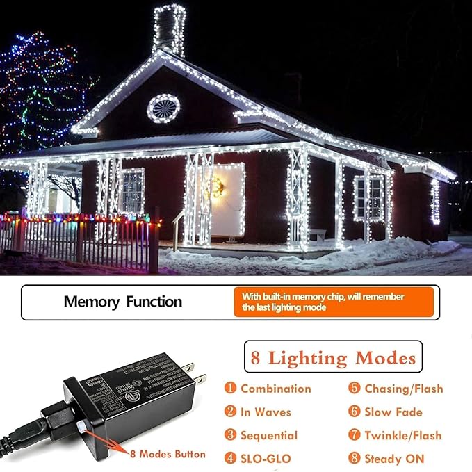 Extra-Long String Lights Outdoor Indoor, 500 LED Upgraded Super Bright Christmas Lights, Waterproof 8 Modes Plug in Twinkle Fairy Light for Bedroom Party Wedding Garden Xmas(Cool White)