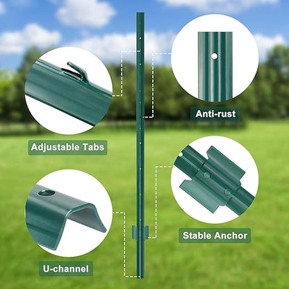Metal Fence Post 4feet, Heavy Duty Garden Fence Post for Holding Wire Fence, Sign U Post Pack of 10 Sturdy Outdoor No Dig Fence Post for Garden Yard – Green
