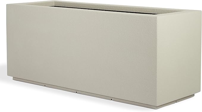 PolyStone Milan Tall Modern Outdoor/Indoor Rectangular Trough Planter, 46" L X 17" W X 19" H, Lightweight, Heavy Duty, Weather Resistant, Polymer Finish, Commercial and Residential (Greige)